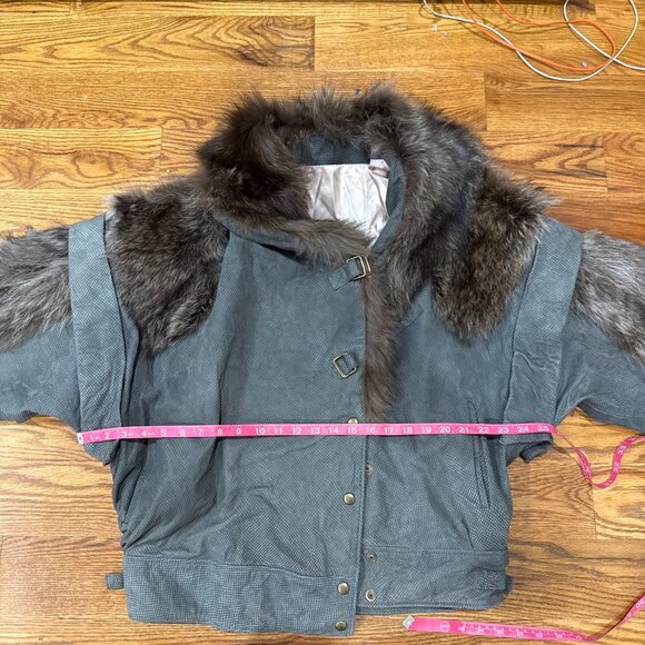 One Of A Kind Made In USA Vintage Fox Fur Jacket Silver Leather Wolverine M/L - Picture 10 of 12